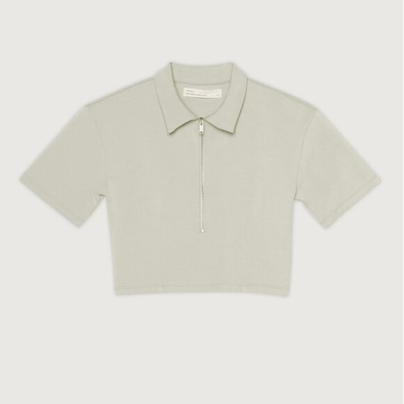 Oak and Fort Cropped zip cream beige natural polo size M STONE  Crop top - Picture 4 of 8